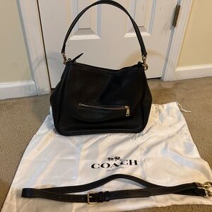 Soft Pebble Leather Cary Shoulder Bag with Convertible Straps-Black